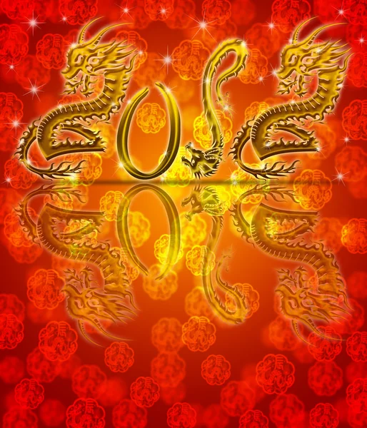 Золотой металлик 2012 китайский дракон на красном размытом фоне — стоковое фото