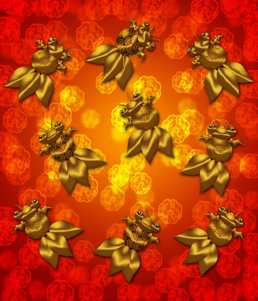 Gouden metalen chinese goudvis op rode achtergrond wazig — Stockfoto