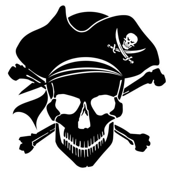 Pirátská lebka kapitán s kloboukem a křížové kosti — Stock fotografie