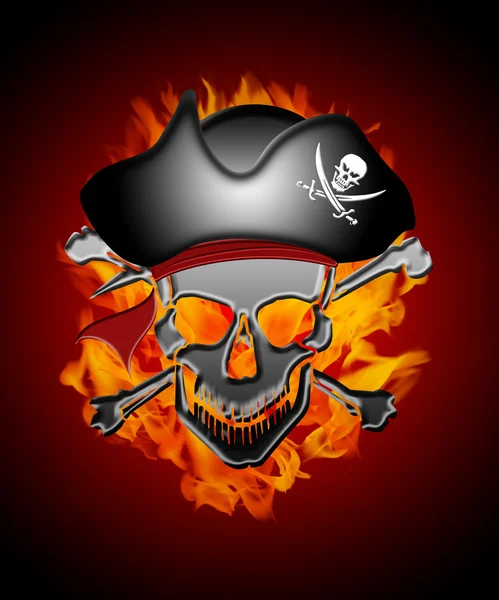 Kapitán pirátské lebka s plameny na pozadí — Stock fotografie