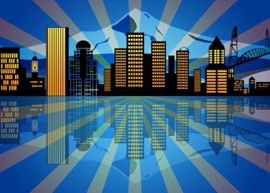 Reflection of Portland Oregon City Skyline at Night clipart