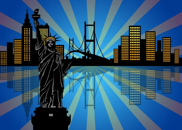 Odbicie new york city Skyline w nocy — Zdjęcie stockowe