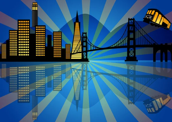 Riflessione di San Francisco Skyline di notte — Foto Stock