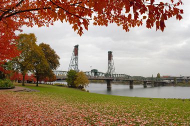 sonbahar renkleri portland, oregon şehir merkezinde sahil