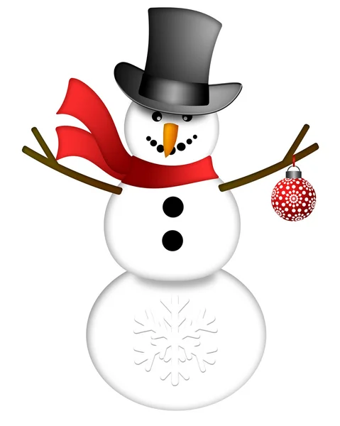 Sneeuwpop met hoge hoed geïsoleerd op witte achtergrond — Stockfoto