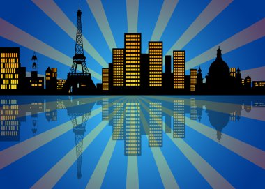 Reflection of New York City Skyline at Night clipart