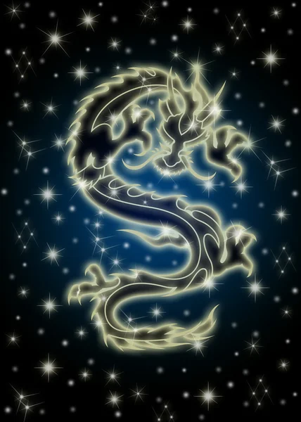 Ουράνιος κινεζικός δράκος στο νυχτερινό ουρανό — Φωτογραφία Αρχείου