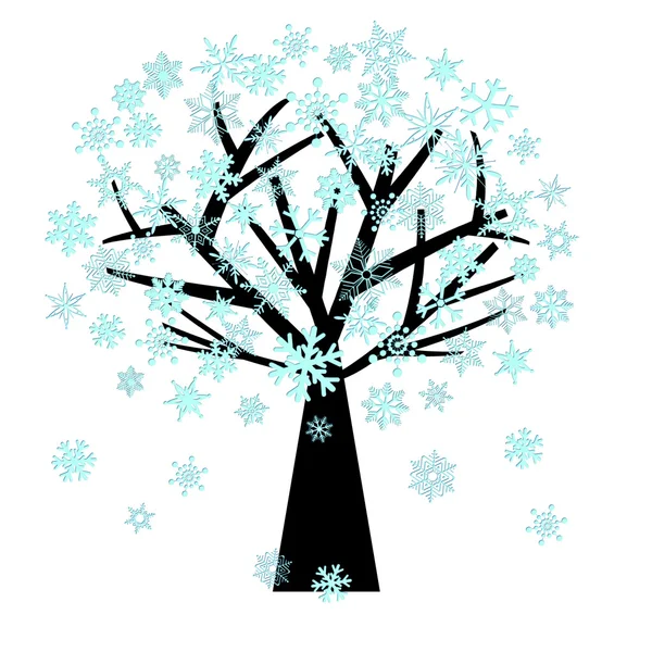 Kerstmis sneeuwvlokken op boom in de winter — Stockfoto
