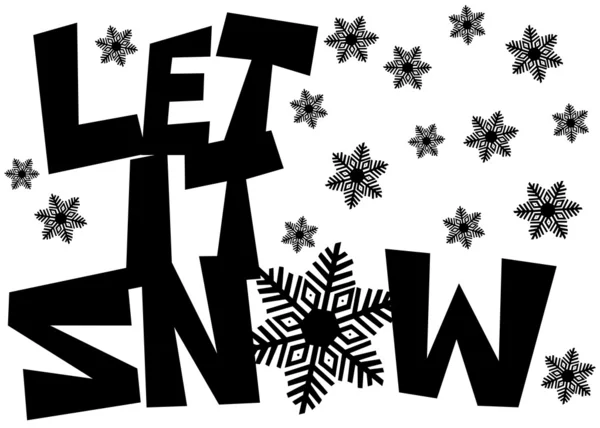 Lassen Sie es frei händig gezeichneten Text mit Schneeflocken schneien — Stockfoto