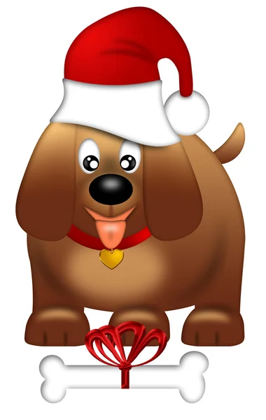 Lindo cachorro perro con rojo santa sombrero — Foto de Stock