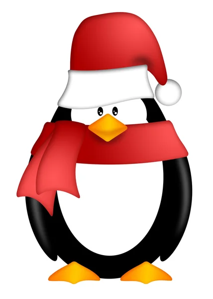Pinguin mit Weihnachtsmütze und rotem Schal — Stockfoto
