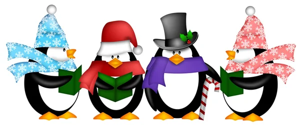 Pinguïns zingen christmas carol cartoon clipart — Stockfoto