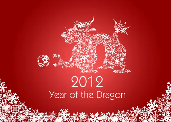 Dragão de ano novo chinês com flocos de neve padrão vermelho — Fotografia de Stock