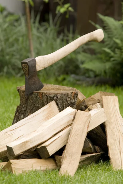 Axe with firewood — Stock Photo, Image