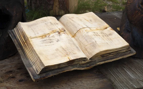 Ένα ανοιχτό κενό βιβλίο ξύλινα — Φωτογραφία Αρχείου