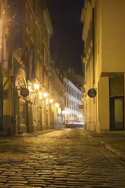 stock image Street in Riga by night, Latvia
