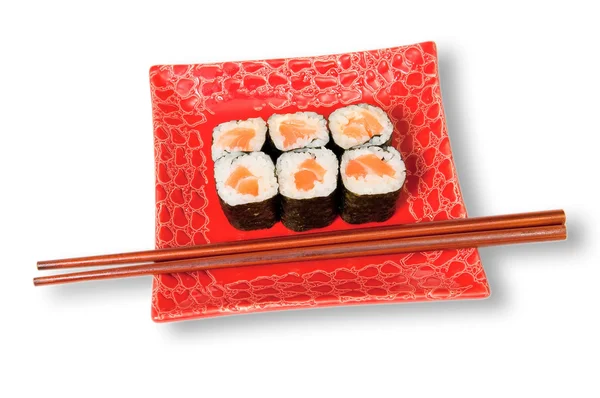 Placa de sushi, isolada sobre branco — Fotografia de Stock
