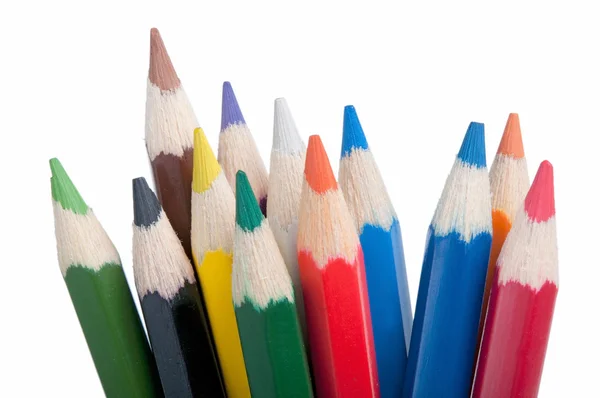 Lagring av fargede blyanter, nærbilder – stockfoto