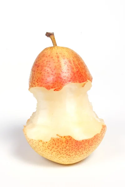Rijpe gegeten peer, geïsoleerd op wit — Stockfoto