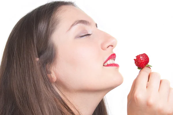 Lady with strawberry — Stock Photo, Image