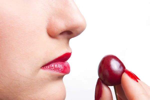 Lady and cherry — Stock Photo, Image