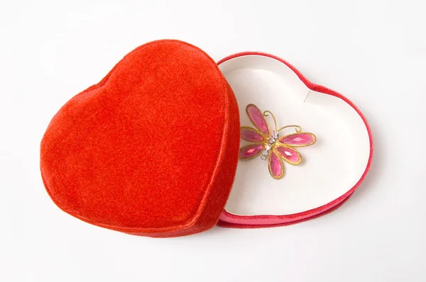 Red heart shaped box — Stock Photo, Image