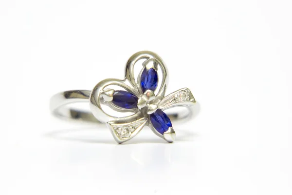 White gold ring with sapphires — Stock Photo, Image