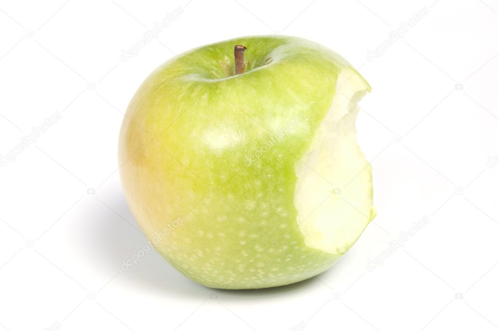 Ripe eaten apple, isolated on white