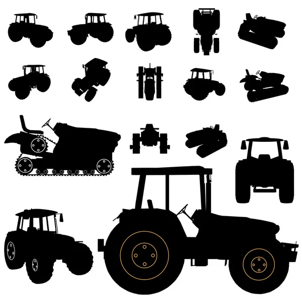 Conjunto de silhuetas de tractores — Vetor de Stock