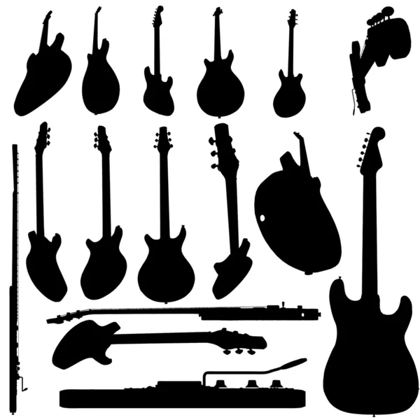 Chitarra elettrica silhouette set — Vettoriale Stock