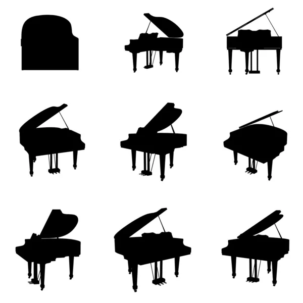 Conjunto de silueta de piano vectorial — Vector de stock