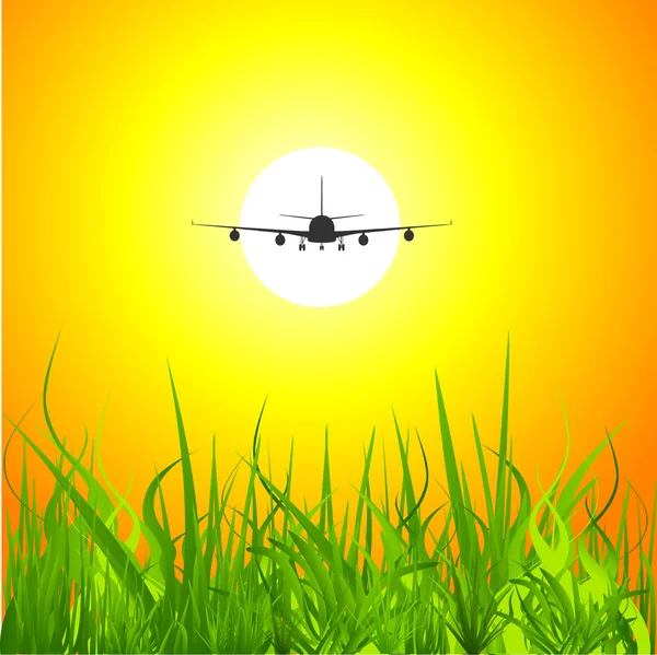 Avion coucher de soleil fond — Image vectorielle