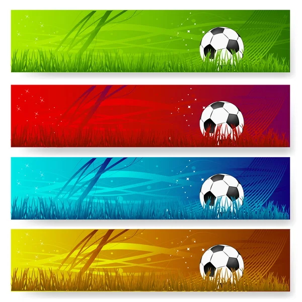 4 つの多着色されたサッカー バナー — ストックベクタ