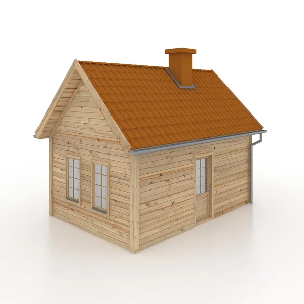 白い家に隔離された木造住宅 ストックフォト