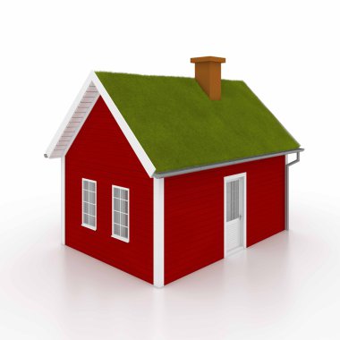 Red grass wooden house isolated on white clipart