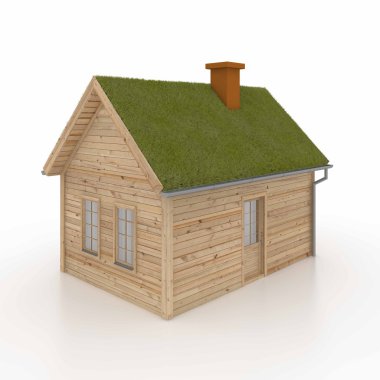 Çim çatı ile ahşap ev