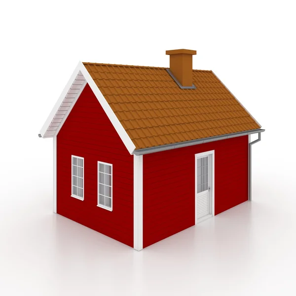 Κόκκινο ξύλινο σπίτι που απομονώνονται σε λευκό — Φωτογραφία Αρχείου