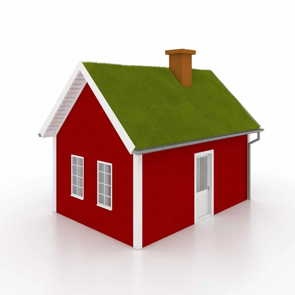 Rode gras houten huis geïsoleerd op wit — Stockfoto