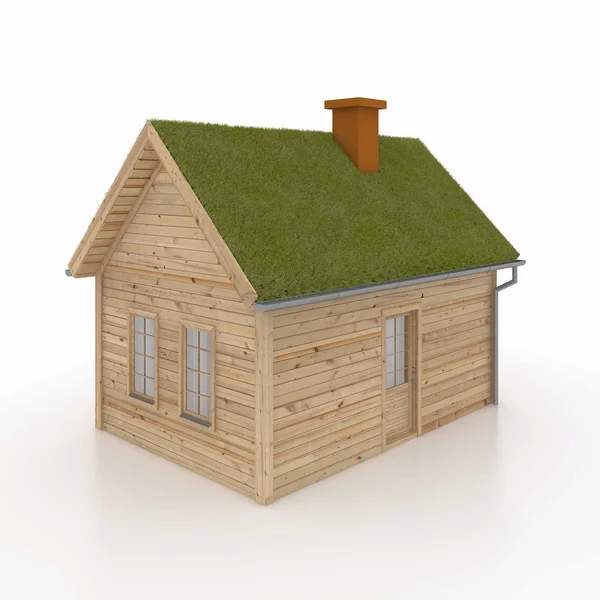 Wooden house with grass roof — Stock Photo, Image