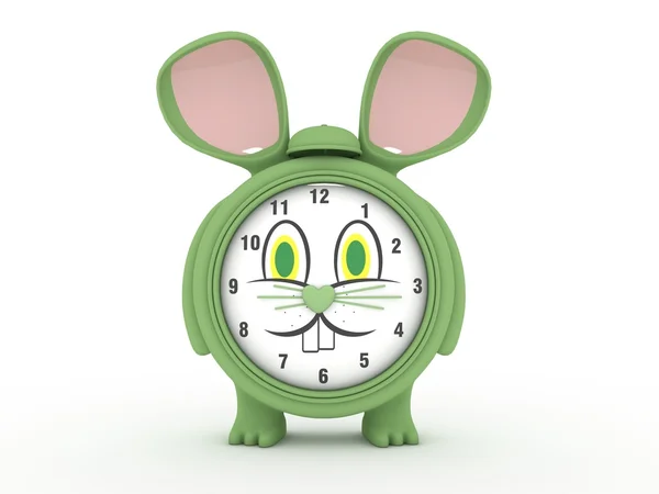 白で隔離される 3 d マウス緑時計 — ストック写真