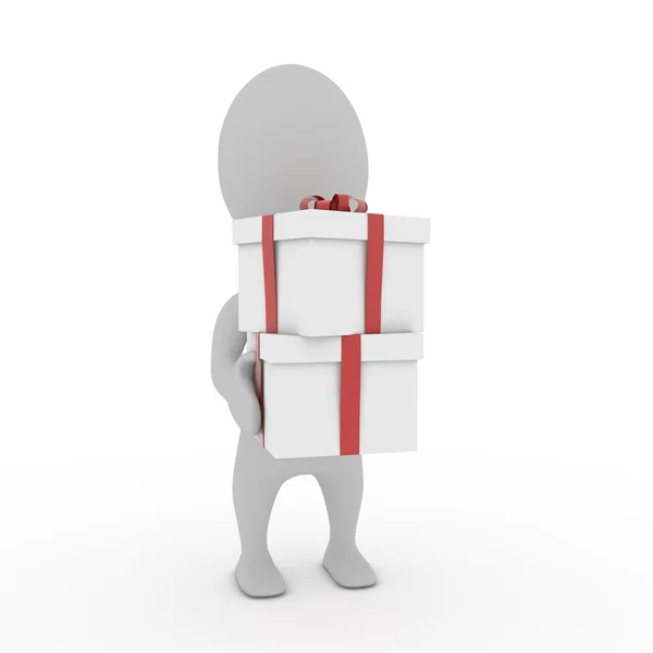 3d человек и подарки коробка — стоковое фото