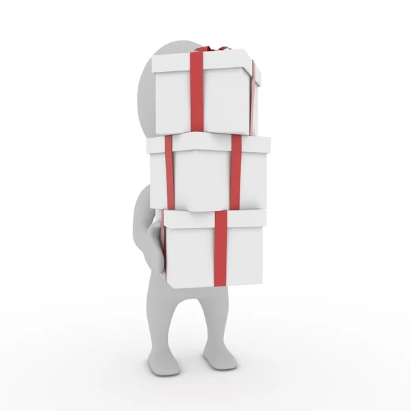 3d scatola umana e regali — Foto Stock