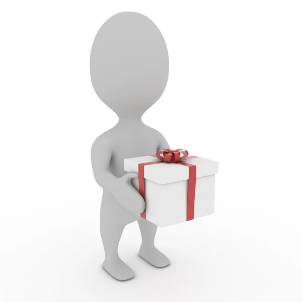 3d human and gift box — Stock Photo, Image