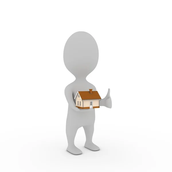 3d human holding house — Stock Photo, Image
