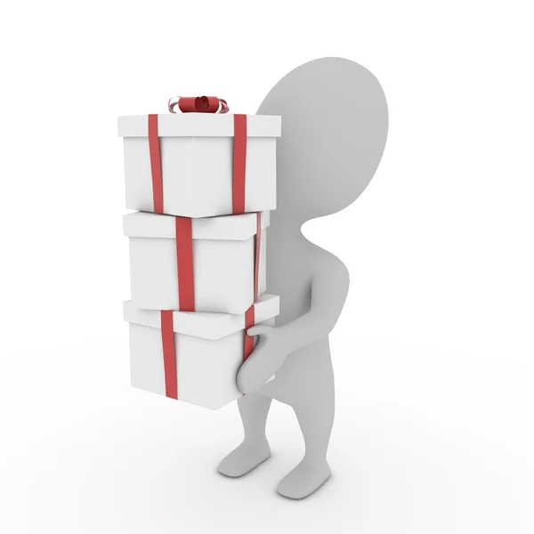3d human and gifts box — Stock Photo, Image