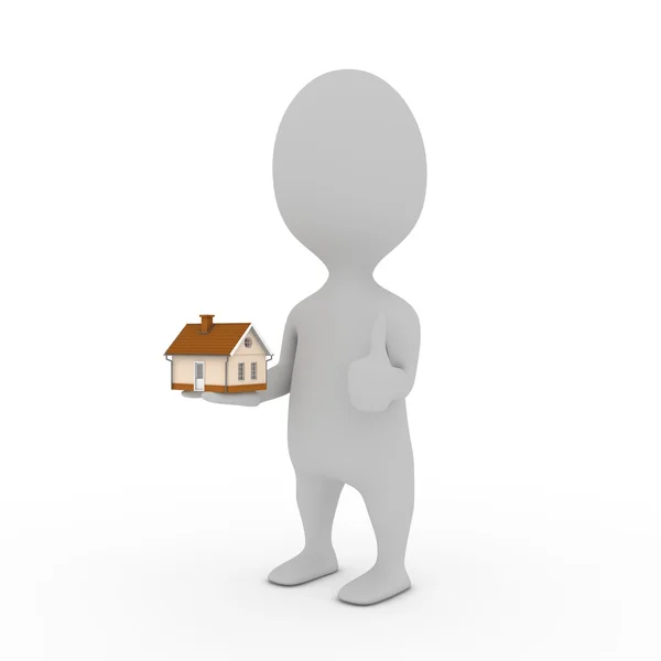 3d human holding house — Stock Photo, Image