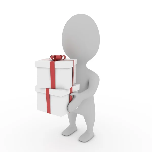 3d human and gifts box — Stock Photo, Image