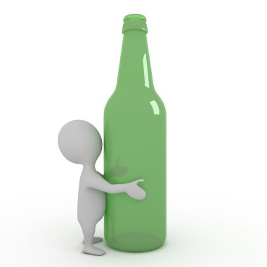 Man hugging bottle isolated on white clipart