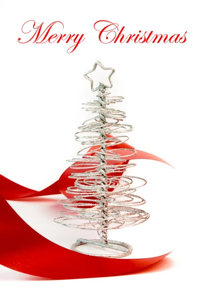Silver julgran med röd dekor — Stockfoto