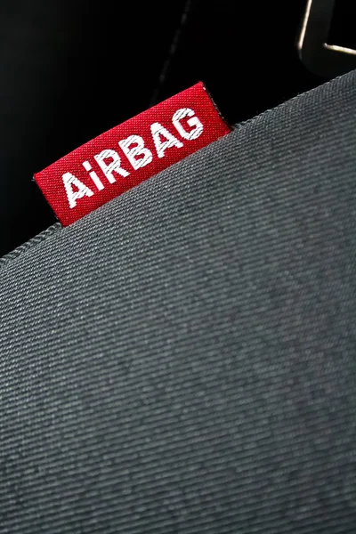 stock image Detail of an airbag label on the side of a car seat